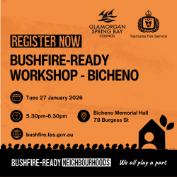 Tile advertising Bushfire Workshop in Bicheno